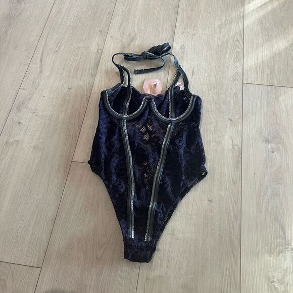 RARE Savage X Fenty blue denim Jean Lace Bodysuit sexy cowboy rodeo Rihanna hot - Picture 2 of 10